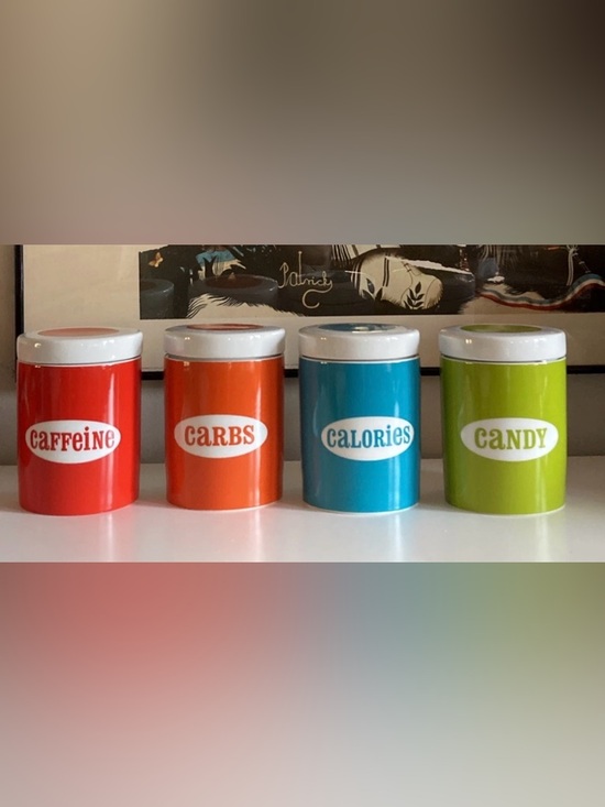 Jonathan Adler Other - Jonathan Adler Ceramic Jar 4 with Lids Candy Calories Carbs Caffeine vice